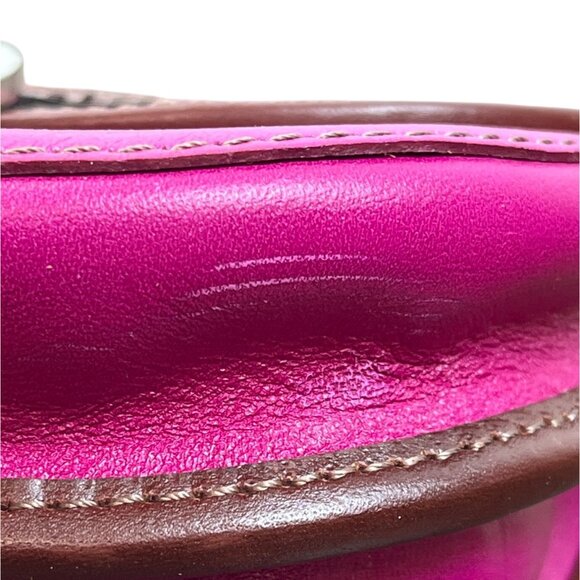Handcrafted Fuchsia & Brown Leather Adjustable Strap Saddle Bag Sz S - Picture 7 of 11